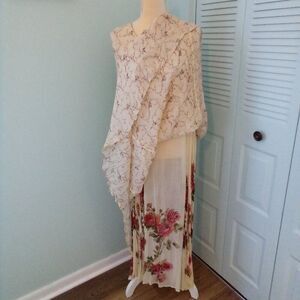 VINTAGE VTG LOLETTE XL REVERSIBLE CREAM RED ROSE MAXI CRINKLE ROMANTIC BOHO TANK